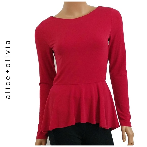 red long sleeve peplum top